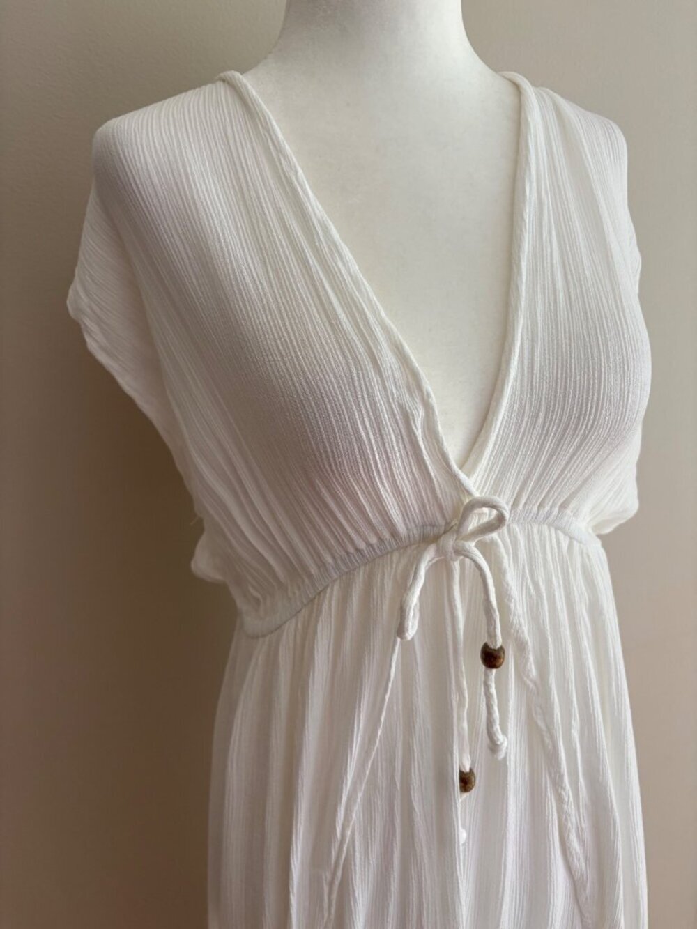 Raviya White Crinkle Maxi Kaftan Cover Up Dress Size Large Boho Beach Resort - Picture 3 of 12